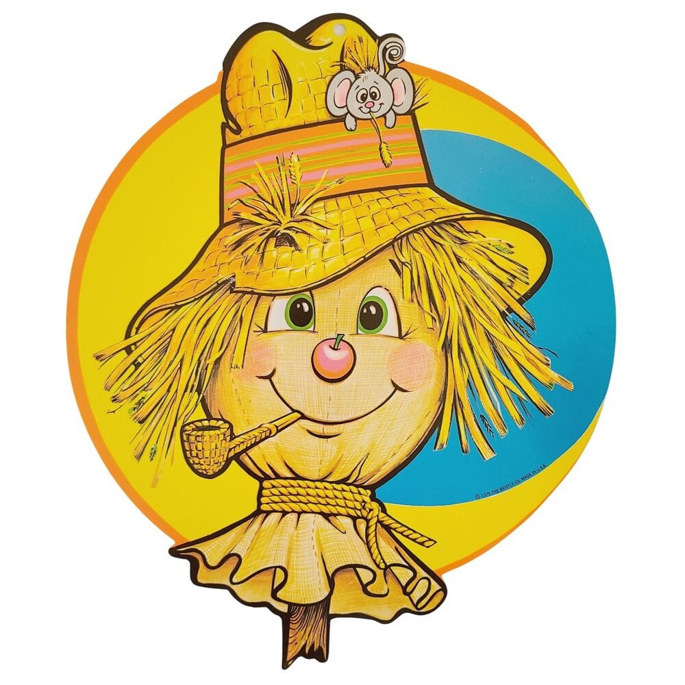 1986 Beistle Halloween Paper Cutout 12" Scarecrow Cherry Nose Made in USA Vtg